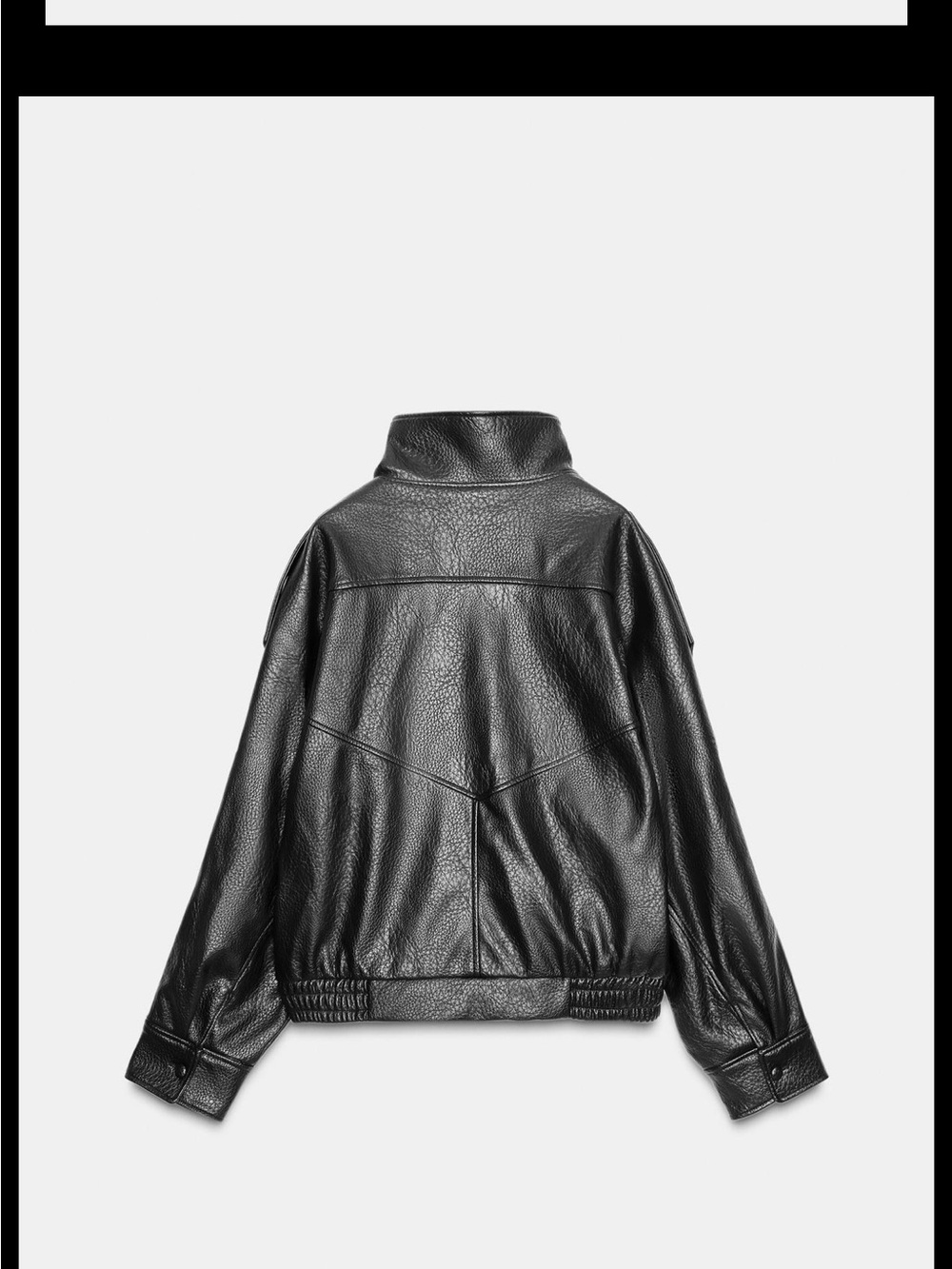 Zara Black Faux Leather Bomber Jacket with High Collar - Picture 4 of 5